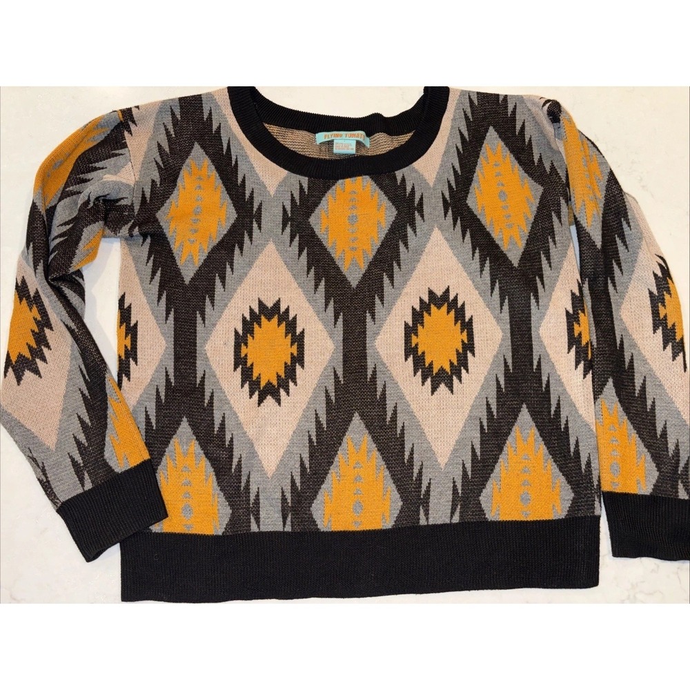 Flying Tomato Women's‎ S Southwestern Aztec Boho Print Sweater Cropped Indie